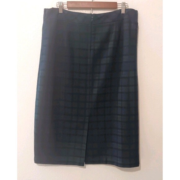 Vtg Chadwicks of Boston 14P Tartan Plaid Wool Blend Pencil Skirt Navy Green Midi - Picture 5 of 11